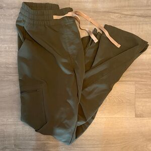 Figs Women's Olive Green Boot Cut Scrub Pants with Tan Drawstring